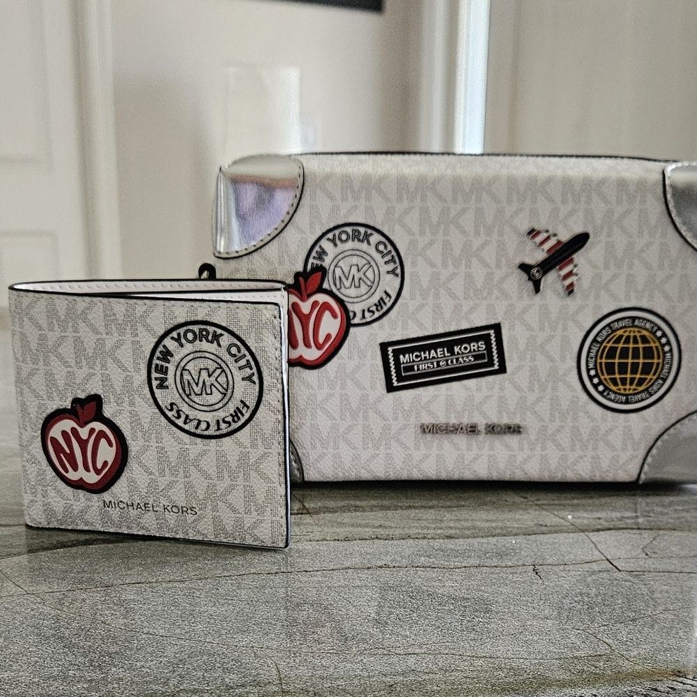 Michael Kors Silver Wallet and Crossbody Set